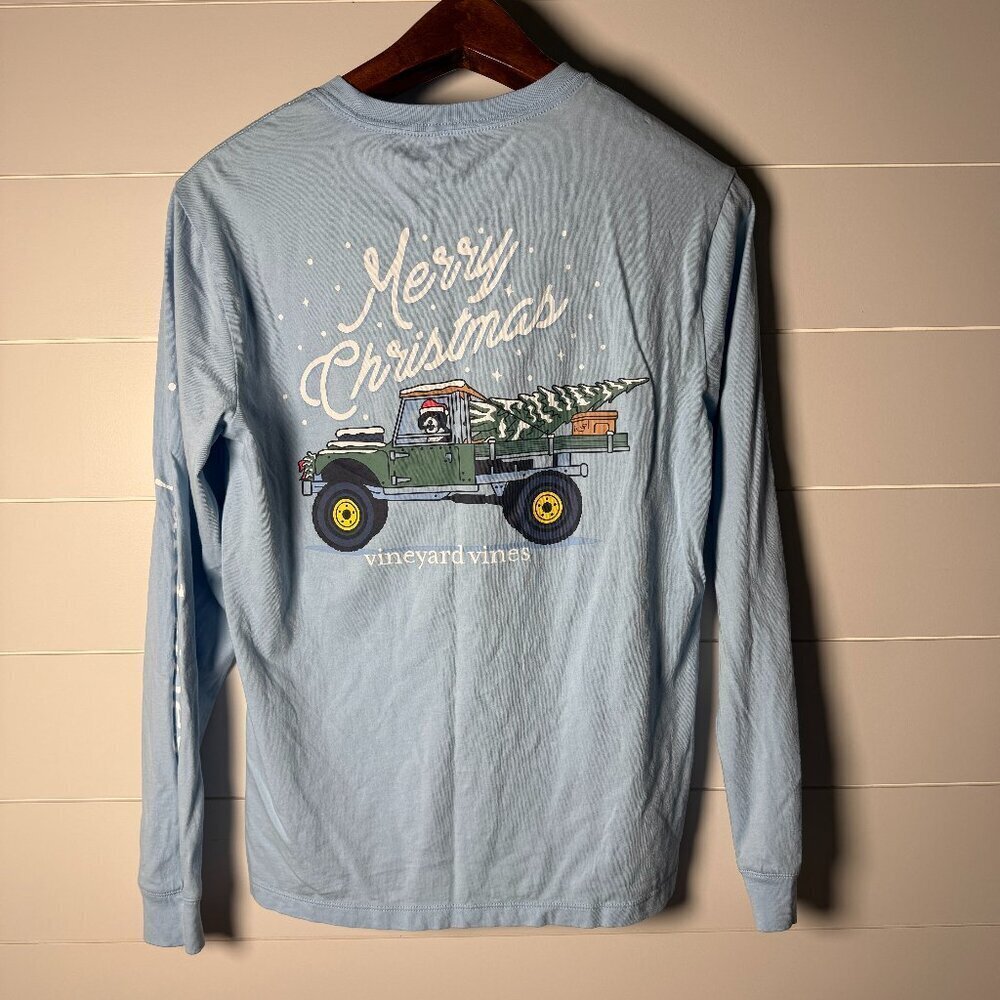 Vineyard Vines Light Blue Long Sleeve Christmas T-shirt Tree Truck graphic sz XS